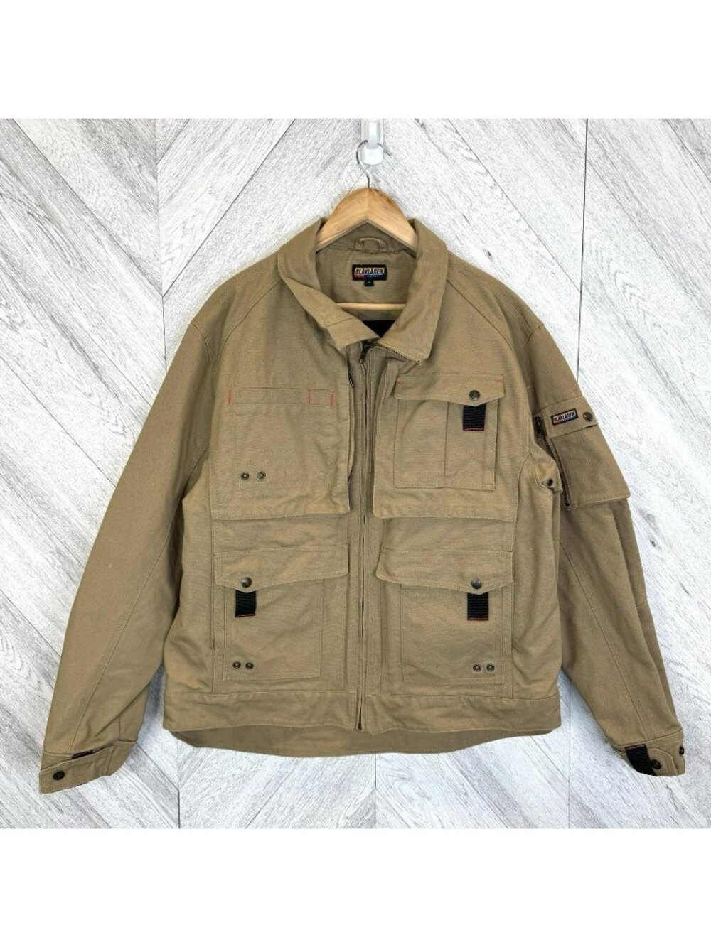 Blaklader Workwear Jacket Mens Large Utility Duck Canvas Work Zip Pockets Tan